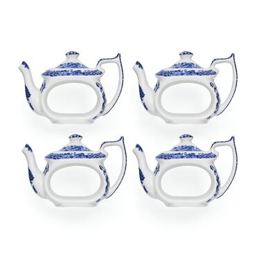Blue Italian Teapot Napkin Rings, Set of 4
